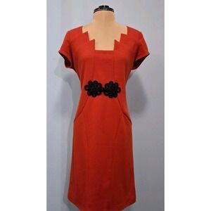 Midnight Velvet  Womens Dress Size 10 Orange Sheath Geometric Square Neck